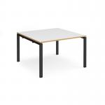 Adapt square boardroom table 1200mm x 1200mm - black frame, white top with oak edging EBT1212-K-WO