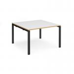 Adapt square boardroom table 1200mm x 1200mm - black frame and white top with oak edging