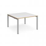 Adapt boardroom table starter unit 1200mm x 1200mm - silver frame and white top with oak edging