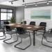 Adapt square boardroom table 1200mm x 1200mm - silver frame, white top with oak edging EBT1212-S-WO