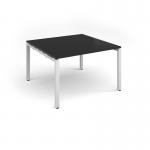 Adapt square boardroom table 1200mm x 1200mm - white frame, black top EBT1212-WH-BK