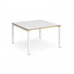 Adapt square boardroom table 1200mm x 1200mm - white frame, white top with oak edging EBT1212-WH-WO