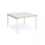 Adapt square boardroom table 1200mm x 1200mm - white frame and white top with oak edging