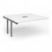 The photo features the sleek and modern Dams Boardroom and Conference Tables Adapt boardroom table add-on unit, measuring 1600mm x 1600mm, with a central cutout of 272mm x 132mm. The frame is silver and the top is white, creating a clean and professional aesthetic.