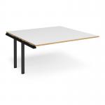 Adapt boardroom table add on unit 1600mm x 1600mm - black frame, white top with oak edging EBT1616-AB-K-WO