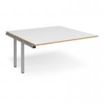 Adapt boardroom table add on unit 1600mm x 1600mm - silver frame and white top with oak edging EBT1616-AB-S-WO