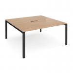 Adapt square boardroom table 1600mm x 1600mm with central cutout 272mm x 132mm - black frame and beech top