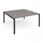 Adapt square boardroom table 1600mm x 1600mm with central cutout 272mm x 132mm - black frame and grey oak top EBT1616-CO-K-GO