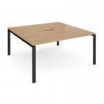 Adapt square boardroom table 1600mm x 1600mm with central cutout 272mm x 132mm - black frame and oak top EBT1616-CO-K-O