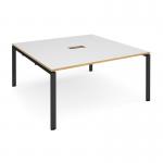 Adapt square boardroom table 1600mm x 1600mm with central cutout 272mm x 132mm - black frame and white with oak edge top