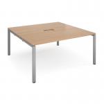 Adapt square boardroom table 1600mm x 1600mm with central cutout 272mm x 132mm - silver frame and beech top