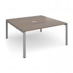 Adapt square boardroom table 1600mm x 1600mm with central cutout 272mm x 132mm - silver frame, Barcelona walnut top EBT1616-CO-S-BW