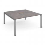 Adapt square boardroom table 1600mm x 1600mm with central cutout 272mm x 132mm - silver frame and grey oak top EBT1616-CO-S-GO