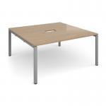 Adapt square boardroom table 1600mm x 1600mm with central cutout 272mm x 132mm - silver frame, kendal oak top EBT1616-CO-S-KO