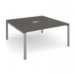 Adapt square boardroom table 1600mm x 1600mm with central cutout 272mm x 132mm - silver frame, onyx grey top EBT1616-CO-S-OG