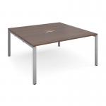 Adapt square boardroom table 1600mm x 1600mm with central cutout 272mm x 132mm - silver frame and walnut top