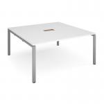 Adapt square boardroom table 1600mm x 1600mm with central cutout 272mm x 132mm - silver frame and white top
