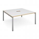 Adapt square boardroom table 1600mm x 1600mm with central cutout 272mm x 132mm - silver frame and white with oak edge top