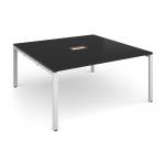 Adapt square boardroom table 1600mm x 1600mm with central cutout 272mm x 132mm - white frame, black top EBT1616-CO-WH-BK