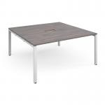 Adapt square boardroom table 1600mm x 1600mm with central cutout 272mm x 132mm - white frame and grey oak top EBT1616-CO-WH-GO
