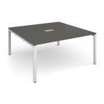 Adapt square boardroom table 1600mm x 1600mm with central cutout 272mm x 132mm - white frame, onyx grey top EBT1616-CO-WH-OG
