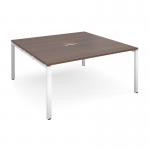 Adapt square boardroom table 1600mm x 1600mm with central cutout 272mm x 132mm - white frame and walnut top EBT1616-CO-WH-W