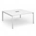 In this photo, you can see the Dams Boardroom and Conference Tables Adapt square boardroom table. It measures 1600mm x 1600mm and features a central cutout measuring 272mm x 132mm. The table has a white frame and a white top, giving it a sleek and modern look.