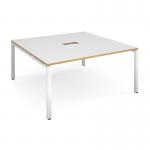 Adapt square boardroom table 1600mm x 1600mm with central cutout 272mm x 132mm - white frame and white with oak edge top