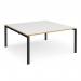 Adapt square boardroom table 1600mm x 1600mm - black frame, white top with oak edging EBT1616-K-WO