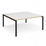 Adapt square boardroom table 1600mm x 1600mm - black frame and white top with oak edging