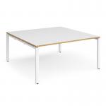 Adapt boardroom table starter unit 1600mm x 1600mm - white frame and white top with oak edging EBT1616-SB-WH-WO