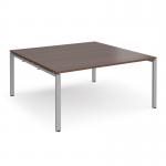 Adapt square boardroom table 1600mm x 1600mm - silver frame, walnut top EBT1616-S-W