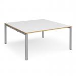 Adapt square boardroom table 1600mm x 1600mm - silver frame, white top with oak edging EBT1616-S-WO