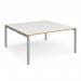 Adapt square boardroom table 1600mm x 1600mm - silver frame, white top with oak edging EBT1616-S-WO