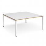 Adapt square boardroom table 1600mm x 1600mm - white frame, white top with oak edging EBT1616-WH-WO