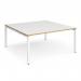 Adapt square boardroom table 1600mm x 1600mm - white frame, white top with oak edging EBT1616-WH-WO