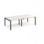 Adapt rectangular boardroom table 2400mm x 1200mm - black frame, white top with oak edging EBT2412-K-WO