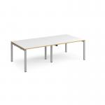 Adapt rectangular boardroom table 2400mm x 1200mm - silver frame and white top with oak edging EBT2412-S-WO