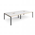 Adapt rectangular boardroom table 3200mm x 1600mm with 2 cutouts 272mm x 132mm - black frame and white with oak edge top EBT3216-CO-K-WO