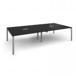 Adapt rectangular boardroom table 3200mm x 1600mm with 2 cutouts 272mm x 132mm - silver frame, black top EBT3216-CO-S-BK