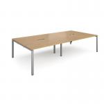 Adapt rectangular boardroom table 3200mm x 1600mm with 2 cutouts 272mm x 132mm - silver frame and oak top