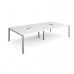 Adapt rectangular boardroom table 3200mm x 1600mm with 2 cutouts 272mm x 132mm - silver frame and white top