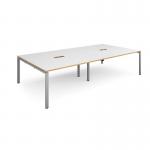 Adapt rectangular boardroom table 3200mm x 1600mm with 2 cutouts 272mm x 132mm - silver frame and white with oak edge top