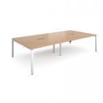 Adapt rectangular boardroom table 3200mm x 1600mm with 2 cutouts 272mm x 132mm - white frame, beech top EBT3216-CO-WH-B
