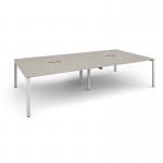 Adapt rectangular boardroom table 3200mm x 1600mm with 2 cutouts 272mm x 132mm - white frame, light grey top EBT3216-CO-WH-LG