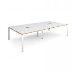 Adapt rectangular boardroom table 3200mm x 1600mm with 2 cutouts 272mm x 132mm - white frame and white with oak edge top