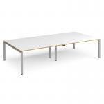 Adapt rectangular boardroom table 3200mm x 1600mm - silver frame and white top with oak edging EBT3216-S-WO