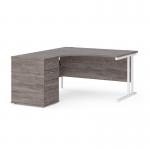 Maestro 25 left hand ergonomic desk 1400mm with white cantilever frame and desk high pedestal - grey oak EBWH14LGO