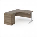 Maestro 25 left hand ergonomic desk 1400mm with white cantilever frame and desk high pedestal - Nebraska Oak EBWH14LNO