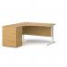 Maestro 25 left hand ergonomic desk 1400mm with white cantilever frame and desk high pedestal - oak EBWH14LO